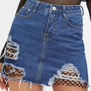 Mesh distressed skirt
